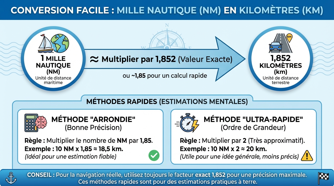 Comment convertir mille nautique en km ?