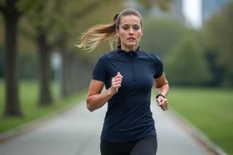 Femme qui court en plein air dans un parc urbain pour perdre du poids grâce au cardio