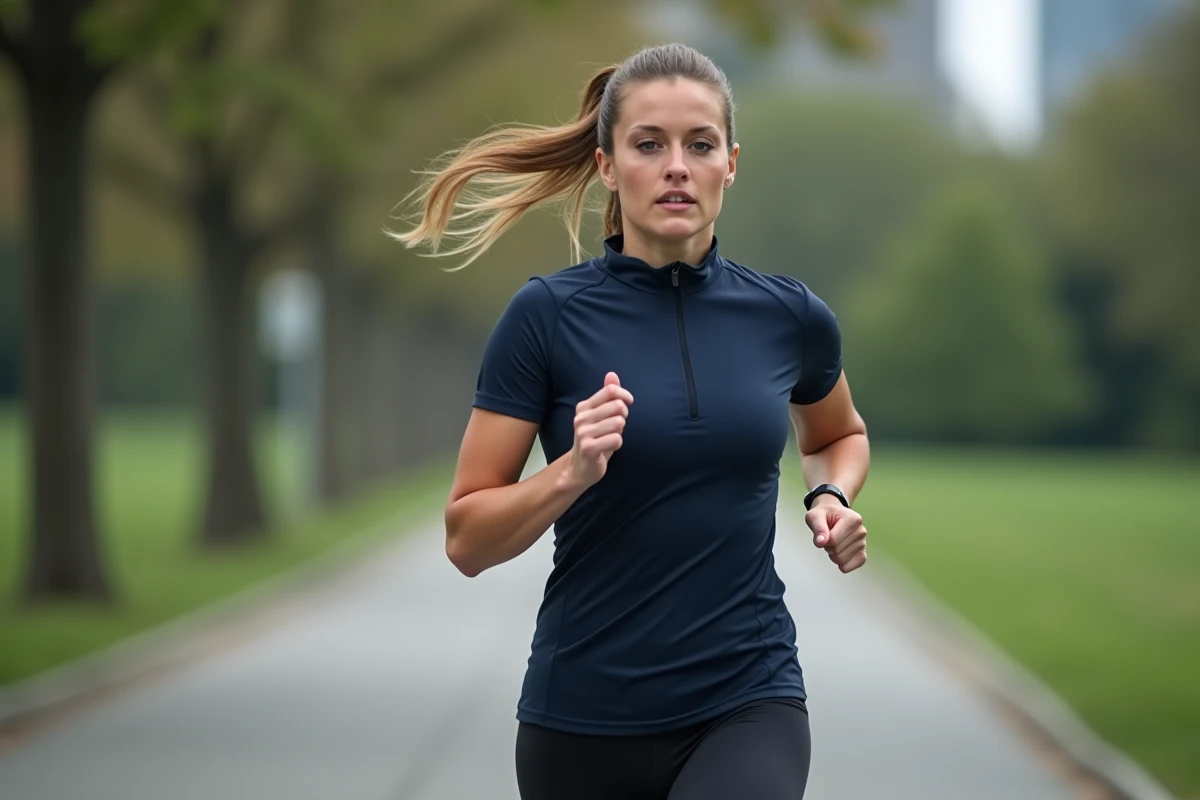 Femme qui court en plein air dans un parc urbain pour perdre du poids grâce au cardio