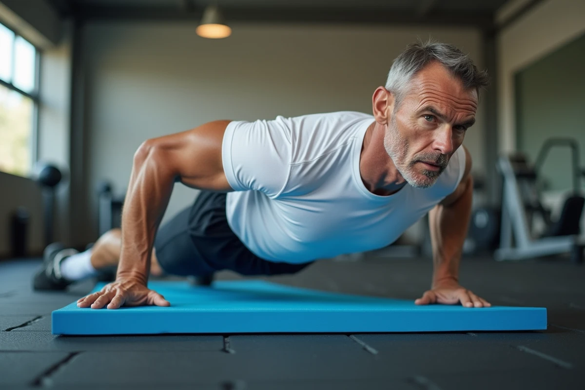 Homme en position de planche dans une salle de sport pour muscler les abdominaux
