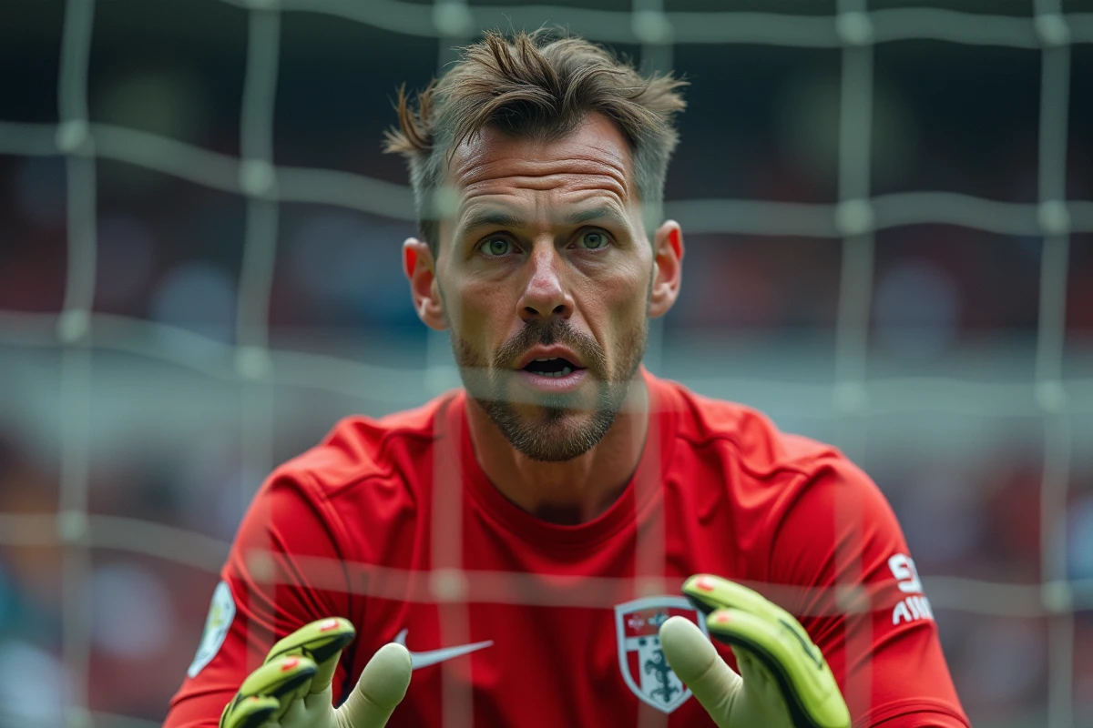 Portrait en gros plan d'un gardien voyant de cécifoot aux yeux concentrés lors d'un match