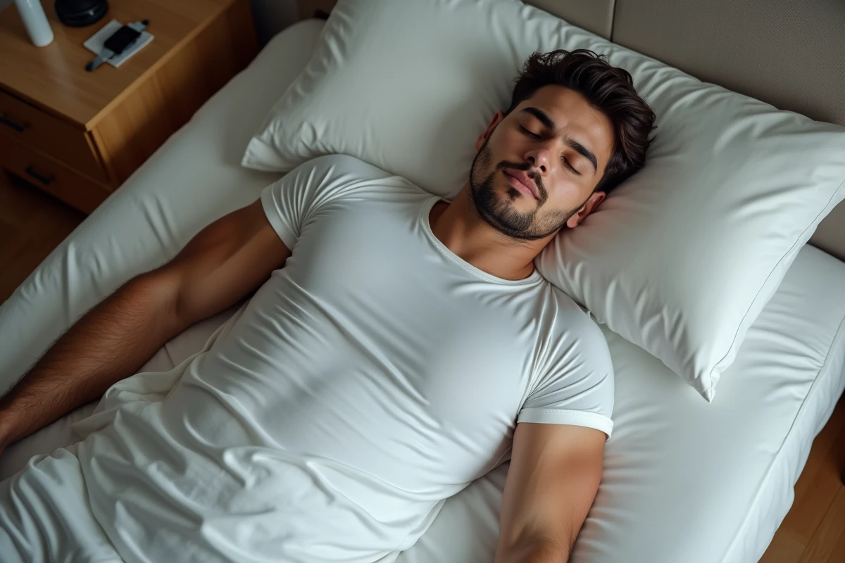 Sportif endormi dans sa chambre récupérant grâce à un sommeil réparateur après l'effort